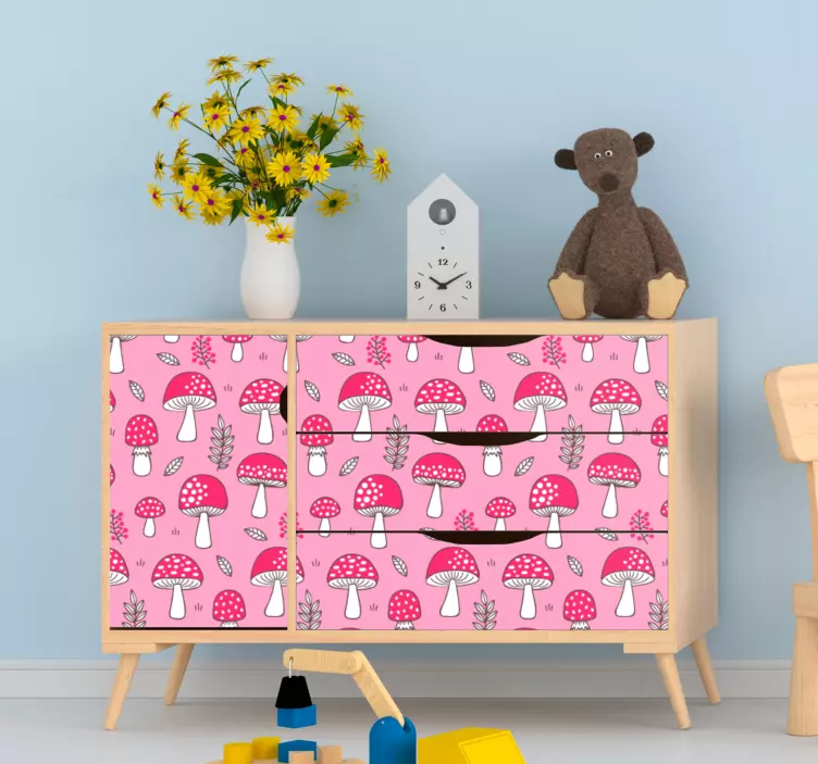 Pink mushrooms motif furniture sticker - TenStickers