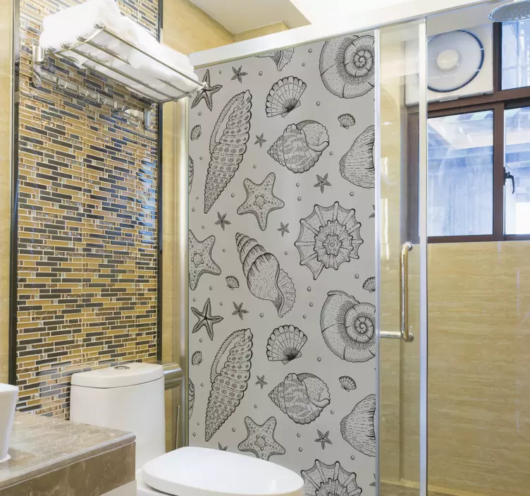 Marine life and seashells  shower screen sticker - TenStickers