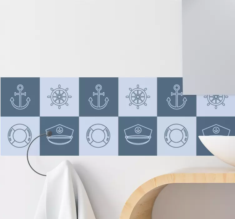 Marine symbols tiles wall border decal - TenStickers