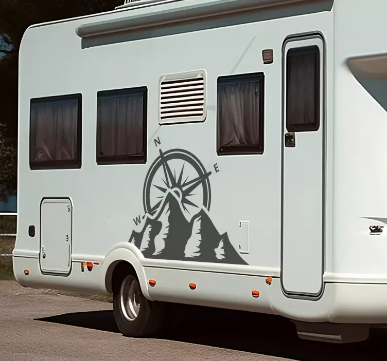 Minimal compass and montains caravan decal - TenStickers