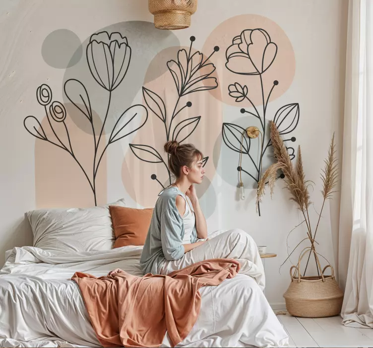 Minimalist flowers bedroom wall sticker - TenStickers