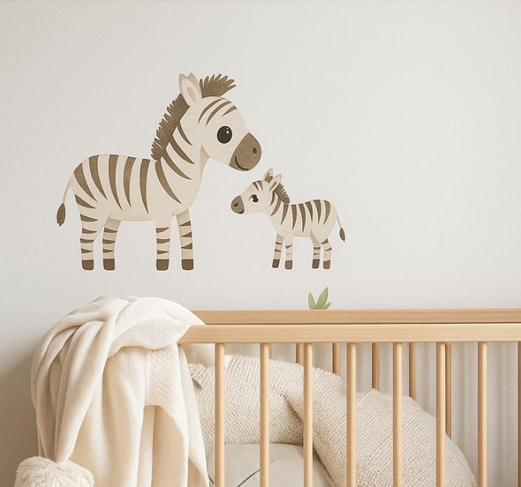 Mother and child zebra illustration wall sticker - TenStickers