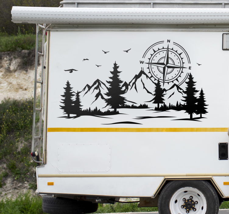 Mountainous landscape and compass caravan decal - TenStickers