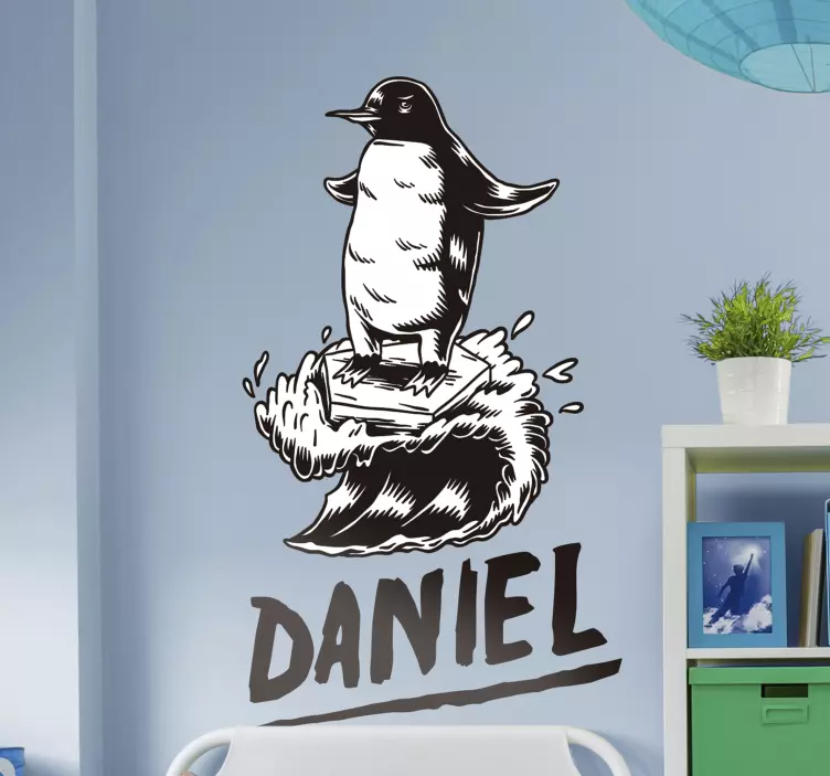 Named surfer bird wall sticker - TenStickers