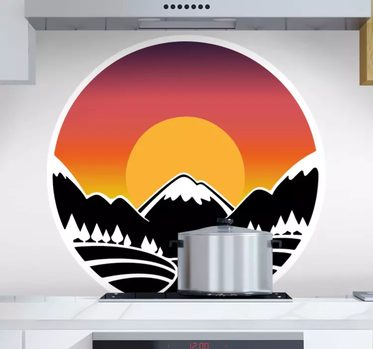 Nature wall sticker mountain sunset silhouette - TenStickers