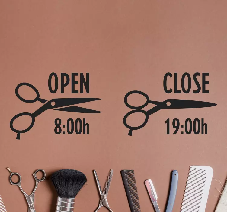 OPEN AND CLOSE HOURS SIGN shop window sticker - TenStickers