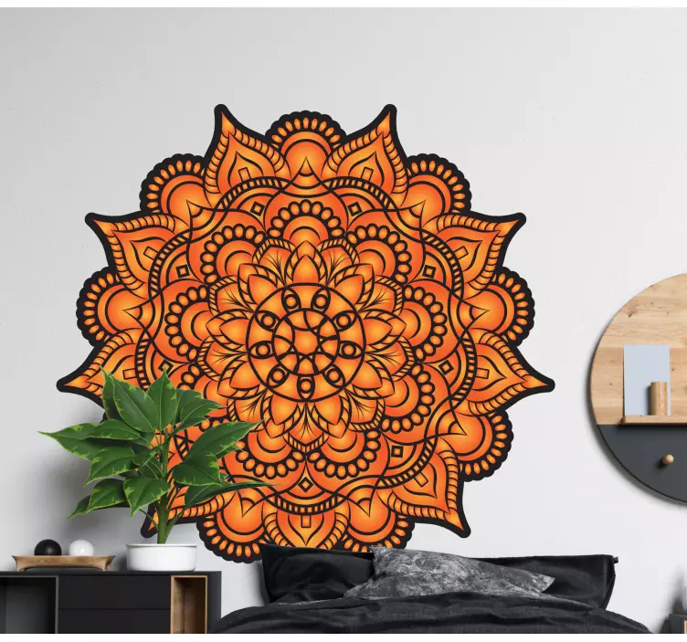Orange flower mandala wall sticker for bedroom - TenStickers
