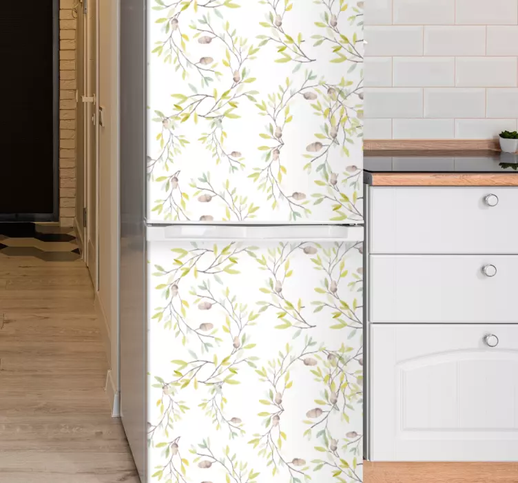 Original watercolor green leaves fridge sticker - TenStickers