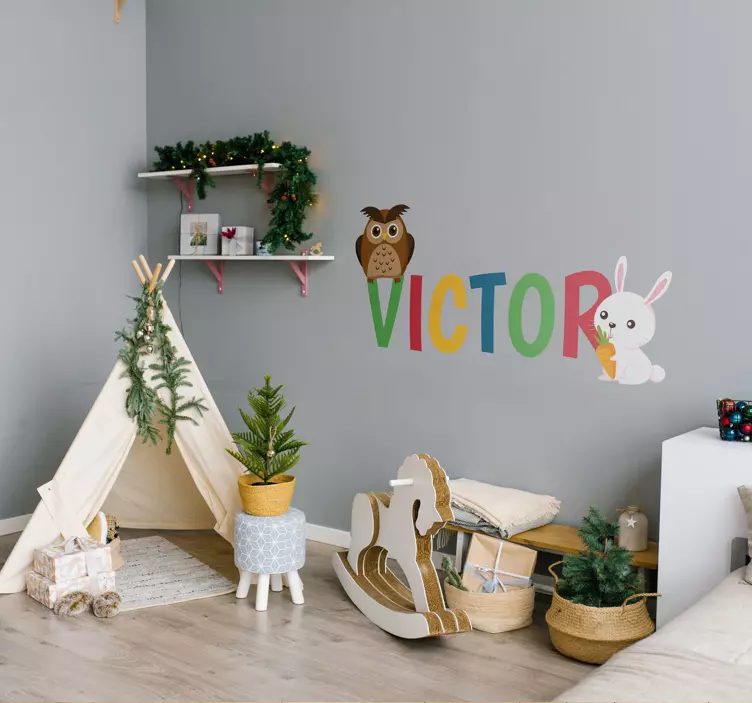 Owl rabbit custom name sticker illustration - TenStickers