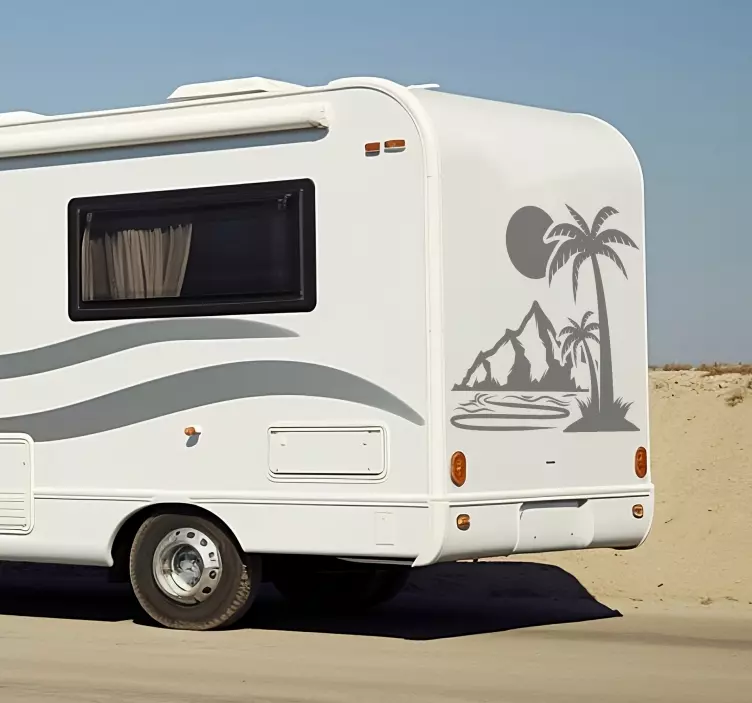 Palm tree and mountains caravan decal - TenStickers