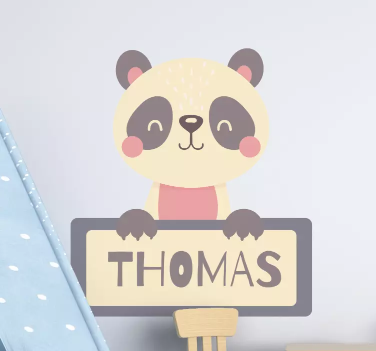 Panda character holding sign sticker - TenStickers
