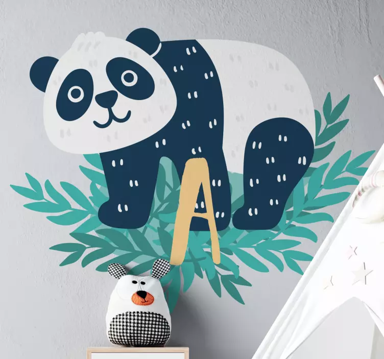 Panda climbing leafy base sticker - TenStickers