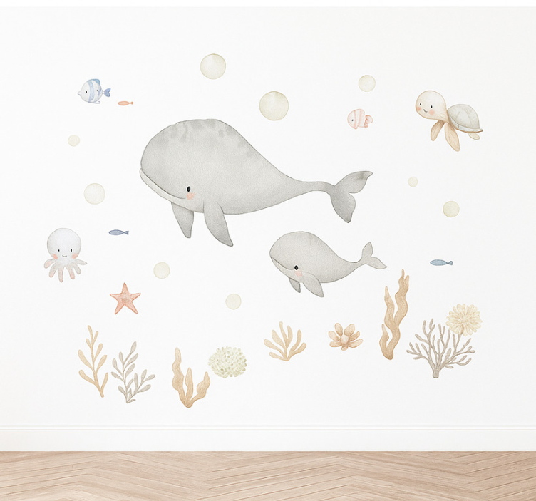 Pastel sea animals illustration wall sticker - TenStickers