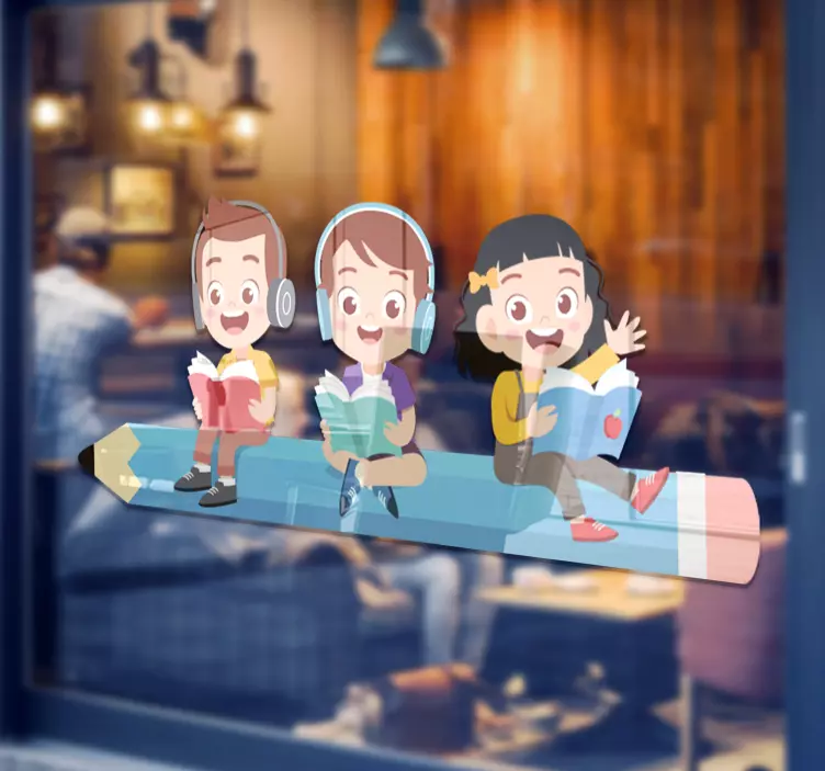 Pencil as a bench for kids window sticker - TenStickers