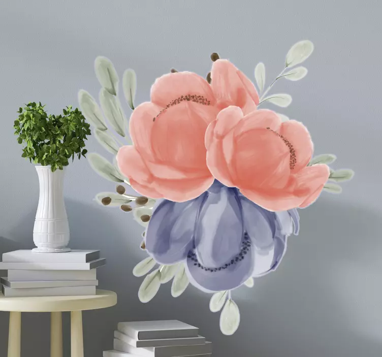 Peony in watercolour flower wall sticker - TenStickers