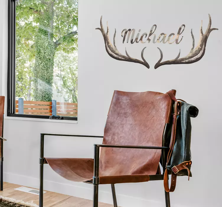 Personalized hunter antlers animal wall decal - TenStickers