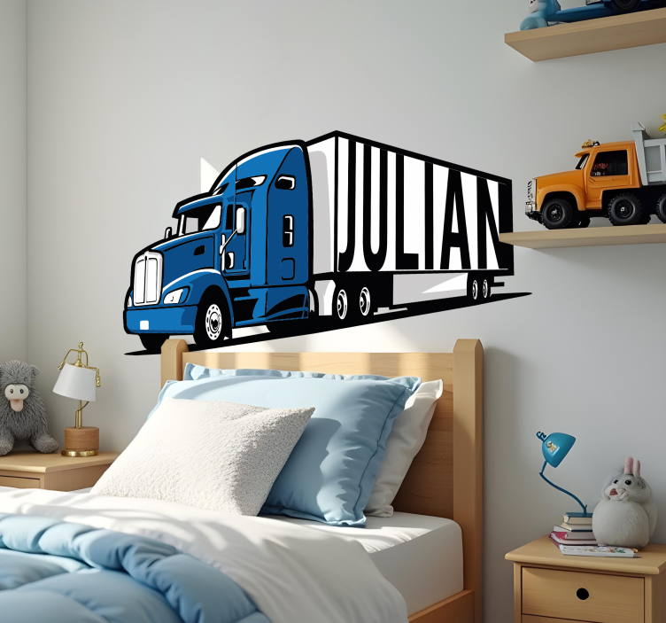 personalized blue truck toy sticker - TenStickers