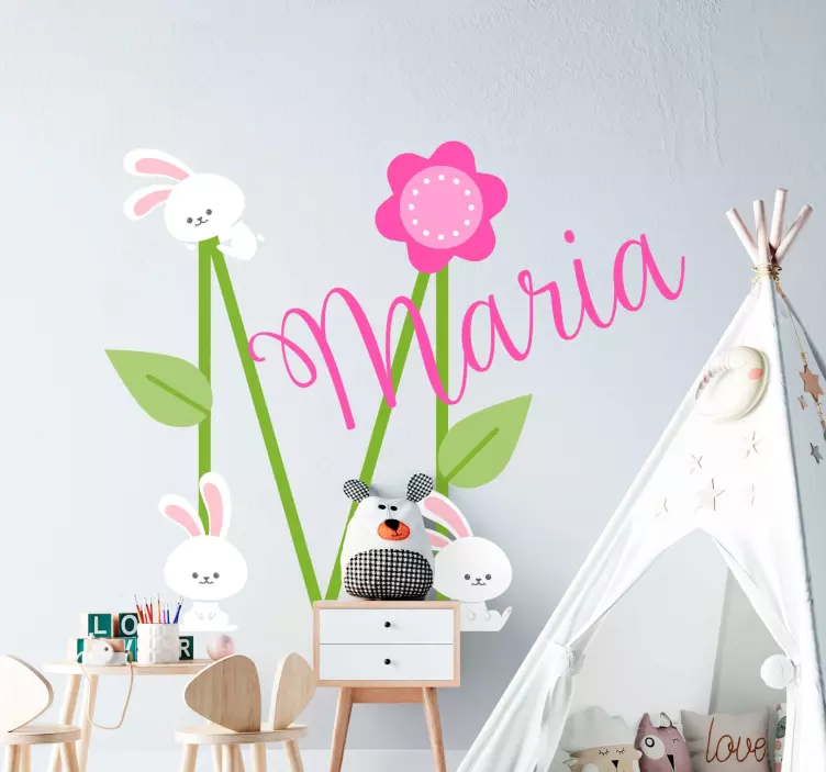 Personalized Flower and Bunny Design wall sticker for kids - TenStickers