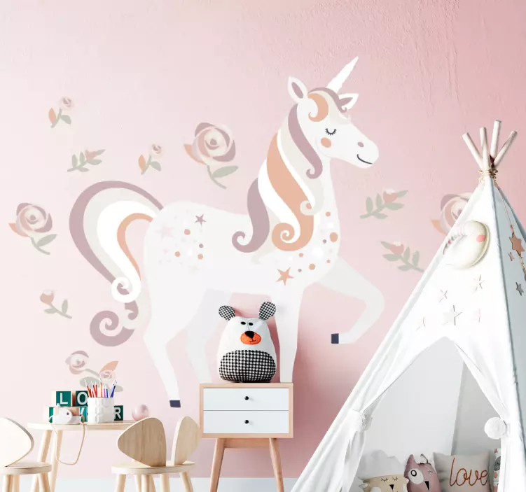 Pink and tall unicorn fairy tale sticker - TenStickers