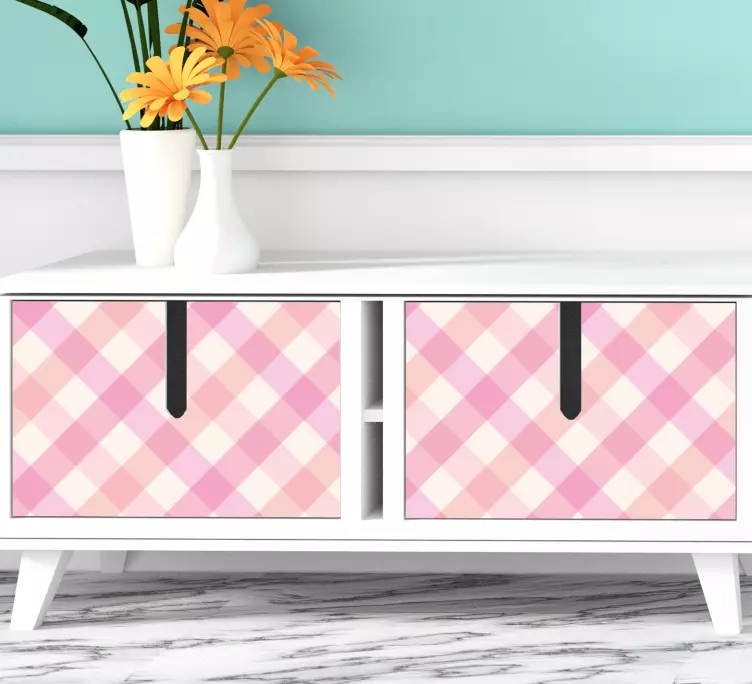 Pink checked pattern furniture sticker - TenStickers