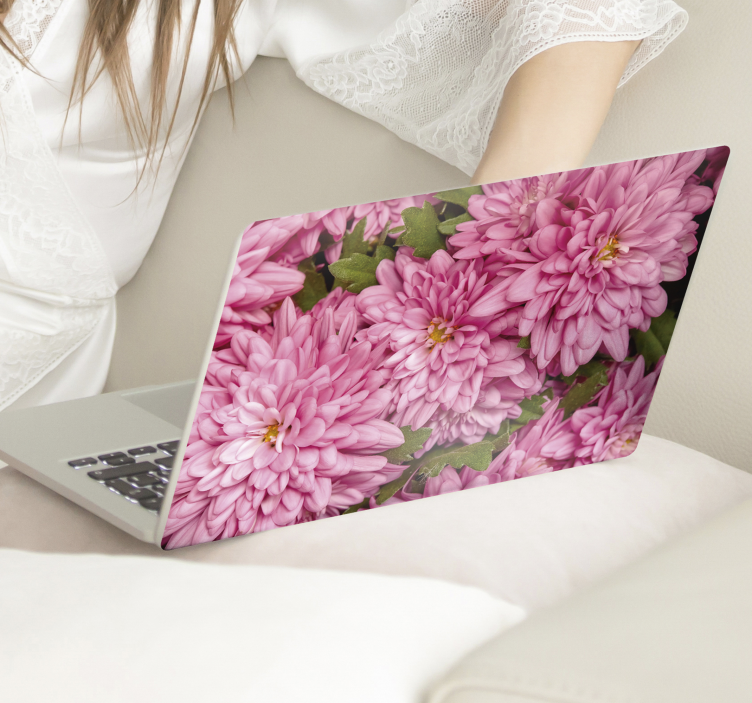 Pink floral spring laptop sticker - TenStickers