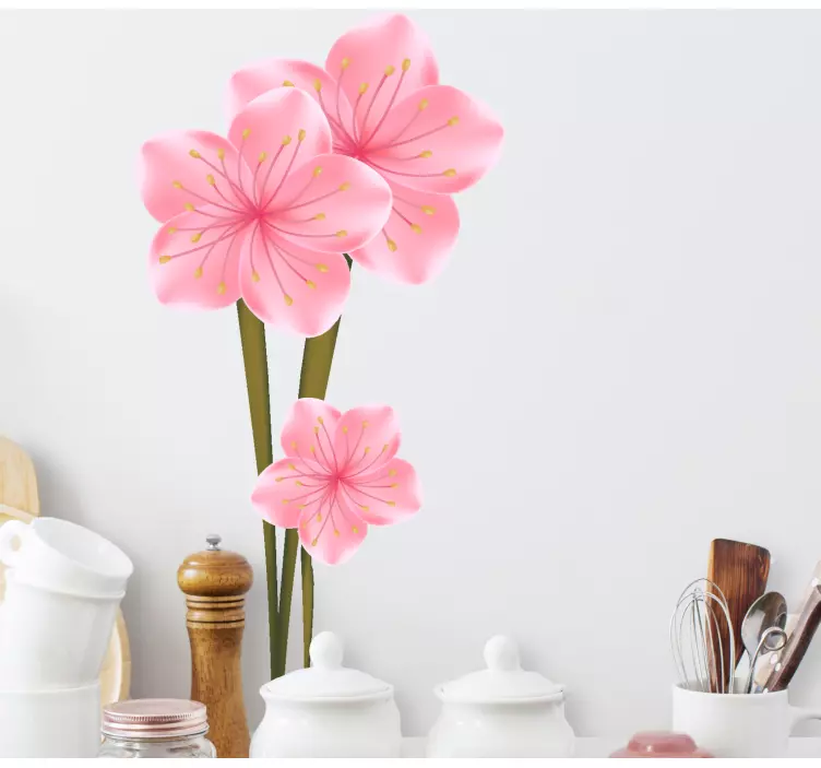 Pink little flowers kitchen wall vinyl decal - TenStickers