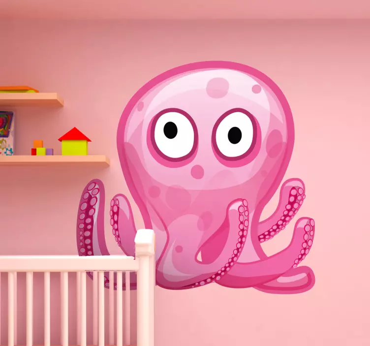 Pink Octopus Kids Sticker - TenStickers