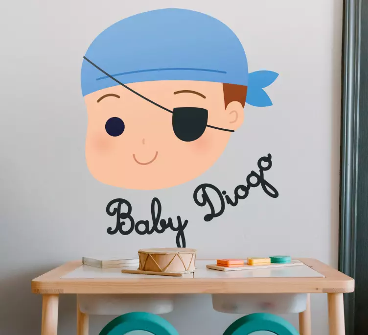 Pirate baby with name illustration wall sticker - TenStickers