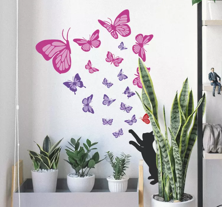 Playful Cat Butterflies sticker - TenStickers