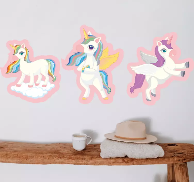 Playful Unicorn Trio wall sticker for kids - TenStickers