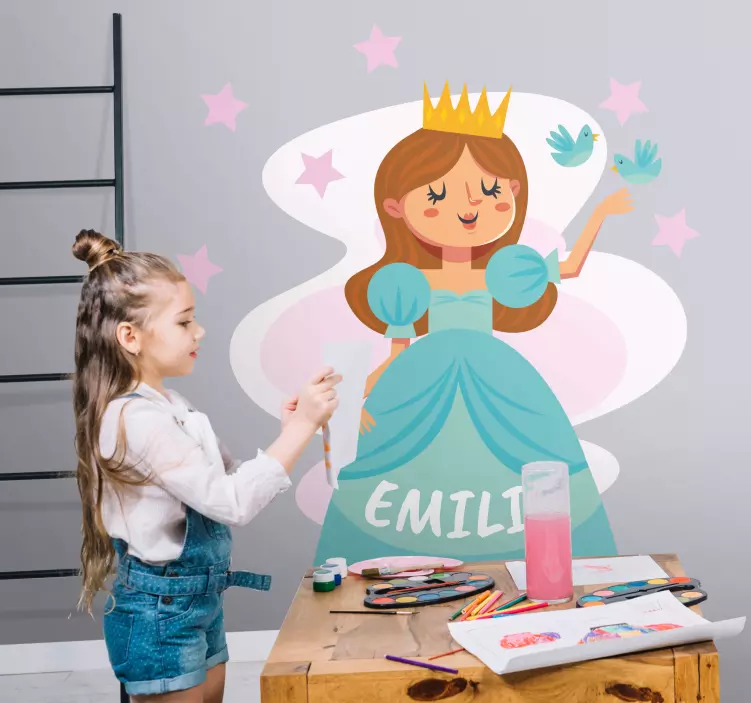 Blue princess with name wall sticker for kids - TenStickers