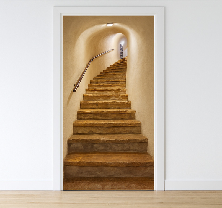 Realistic cave stairs door sticker - TenStickers