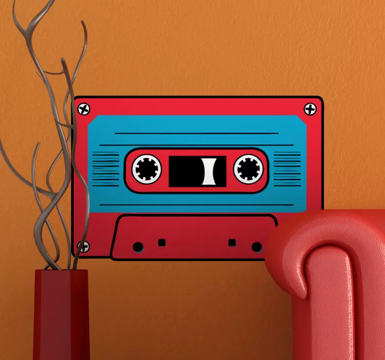 Red and Blue Cassette Sticker - TenStickers