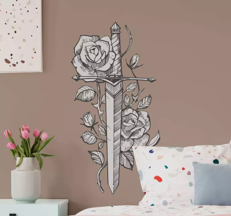 Rose embellished sword decoration wall sticker - TenStickers