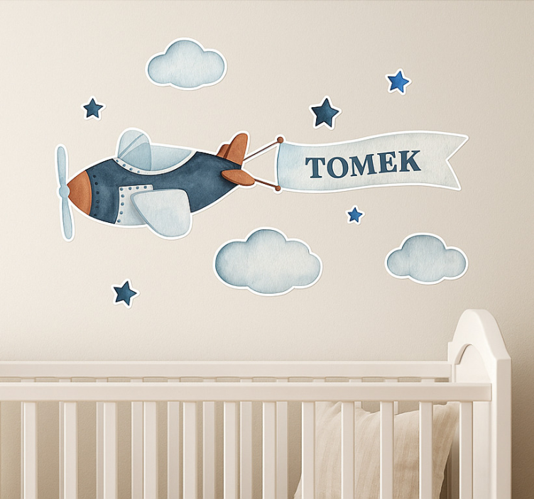 Samolot i imię dziecka wall decal - TenStickers