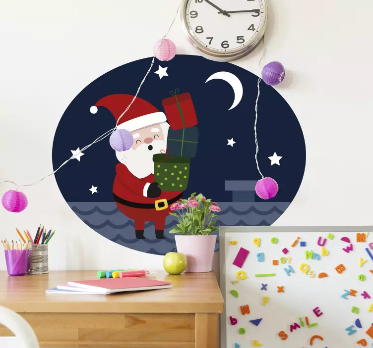 Santa at Chimney Wall Sticker - TenStickers