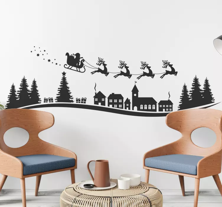 Santa with stars and snowflakes christmas decal - TenStickers