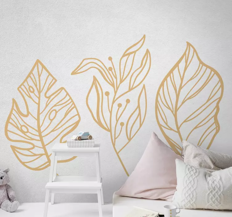 Set of gold leaf plant wall sticker - TenStickers