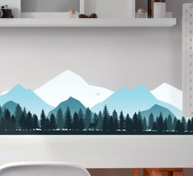 Silhouette mountain with trees nature sticker - TenStickers