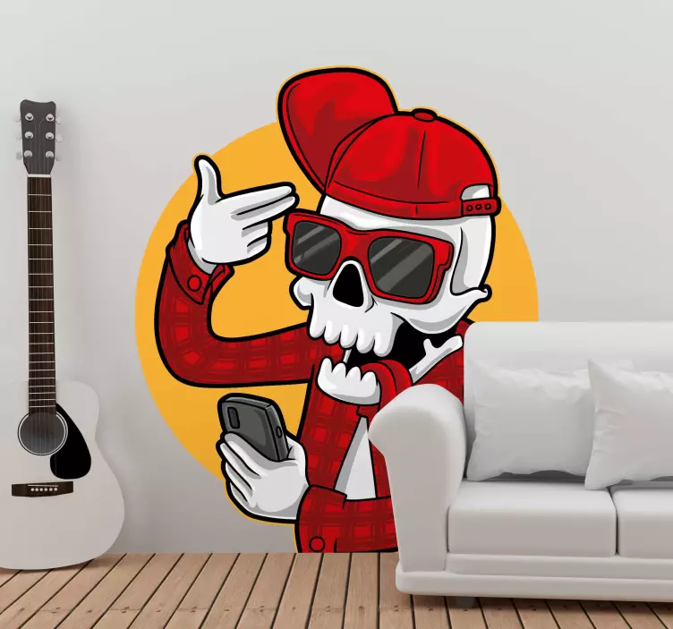 Skeleton with Phone character sticker - TenStickers