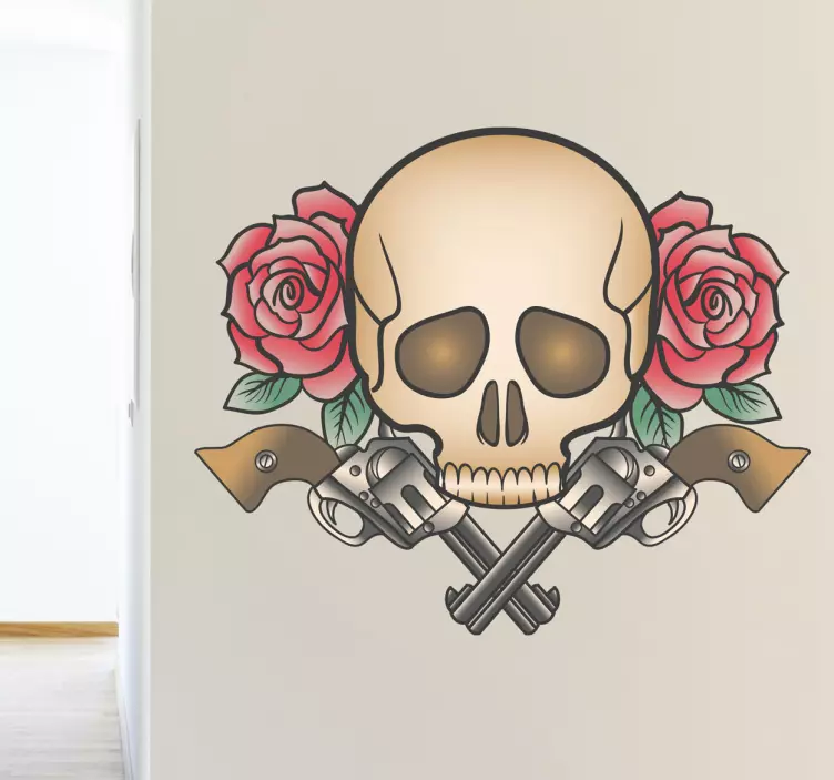 Skull And Roses illustration wall sticker - TenStickers