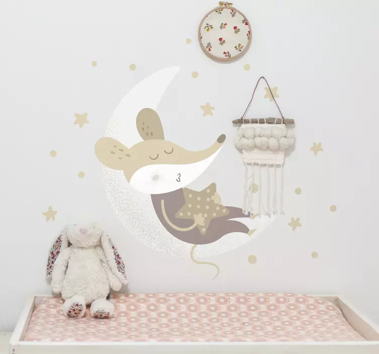 Sleepy mouse moon wall sticker for kids - TenStickers