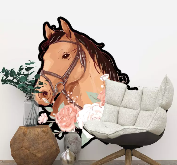 Sticker horse floral design - TenStickers