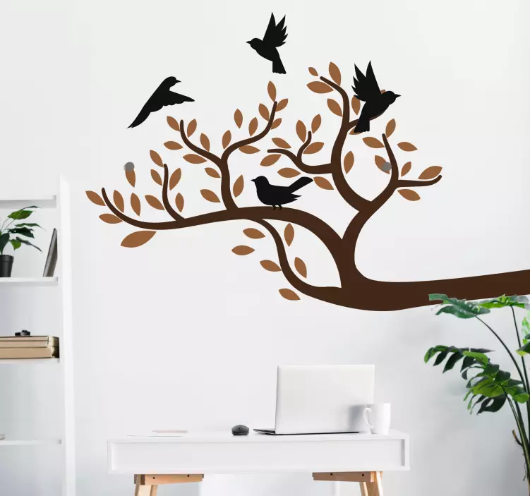 Tree with leaves and birds coat hanger sticker - TenStickers