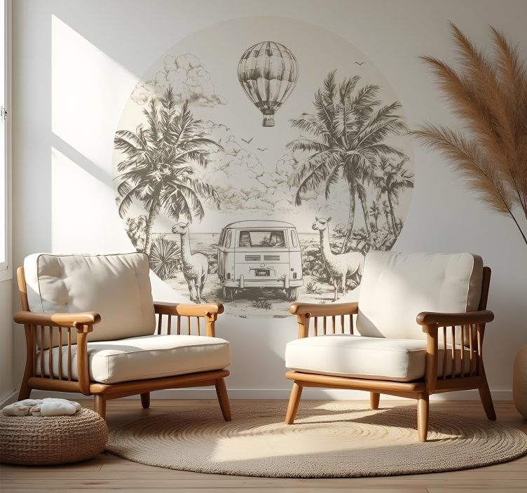 Tropical lama balloon scene wall decal - TenStickers