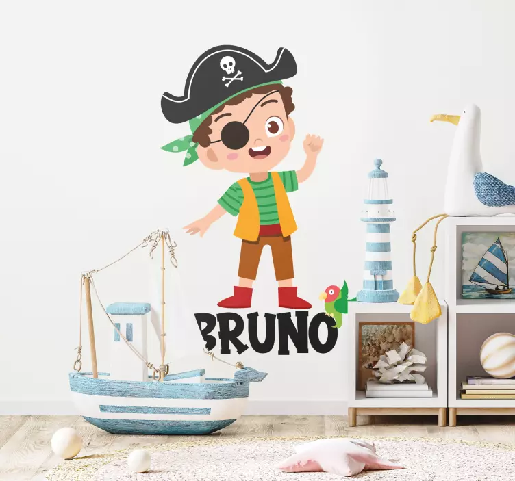 Custom name kid pirate wall sticker - TenStickers