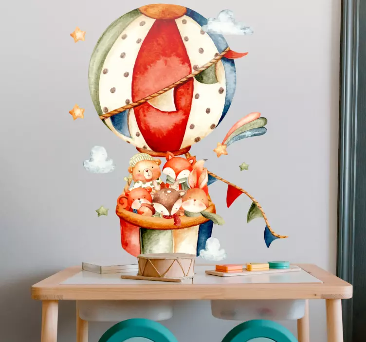Vibrant Hot Air Balloon wall sticker for kids - TenStickers
