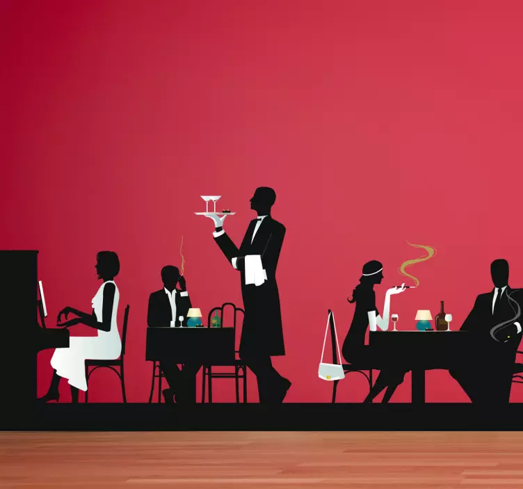 Vintage restaurant scene sticker - TenStickers