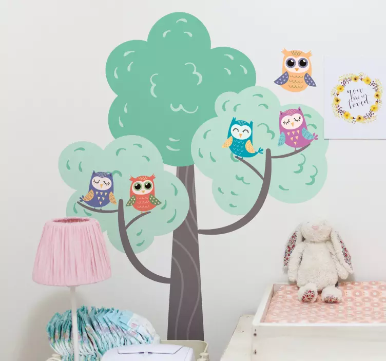 Wall sticker for kids colorful owl tree - TenStickers