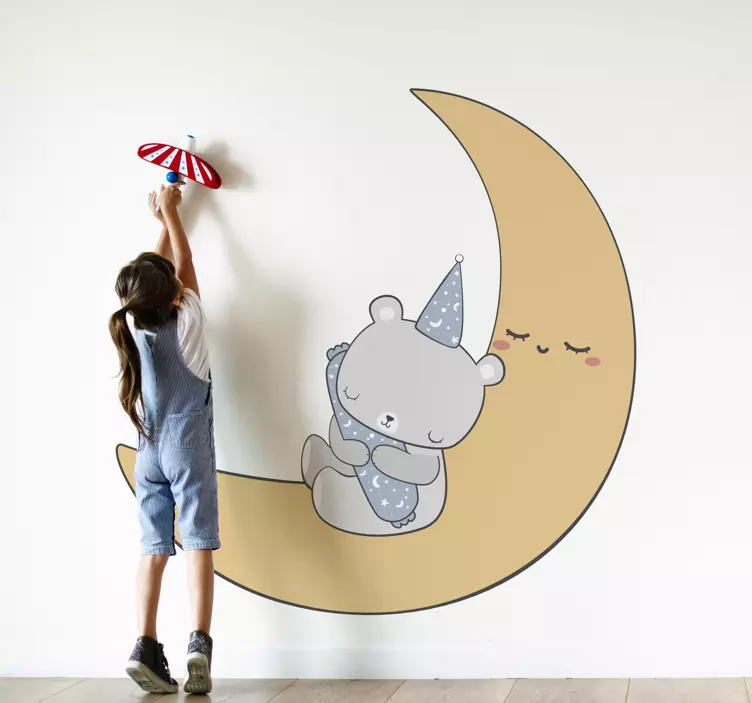Wall sticker for kids cute bear moon - TenStickers